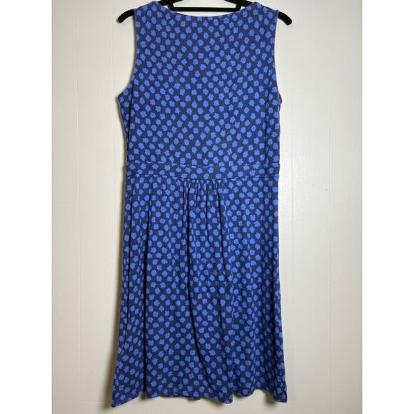 Boden 10R Knit Sleeveless Dress Gathered Middle Waist Defined Blue Abstract Dot - Picture 3 of 4